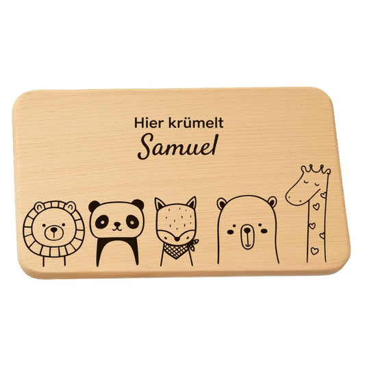 Frühstücksbrettchen personalisiert für Kinder - 5 süße Tiere - DwieDeko