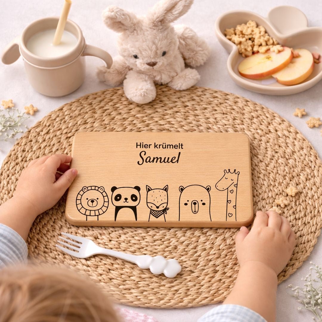 Frühstücksbrettchen personalisiert für Kinder - 5 süße Tiere - DwieDeko