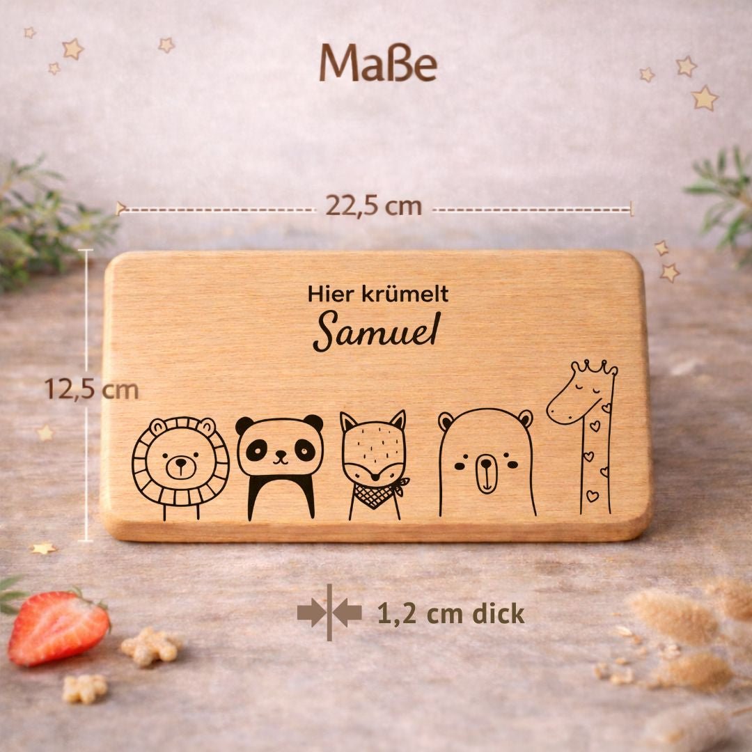 Frühstücksbrettchen personalisiert für Kinder - 5 süße Tiere - DwieDeko
