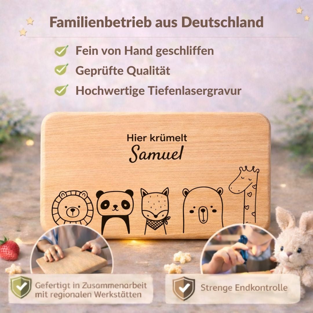 Frühstücksbrettchen personalisiert für Kinder - 5 süße Tiere - DwieDeko