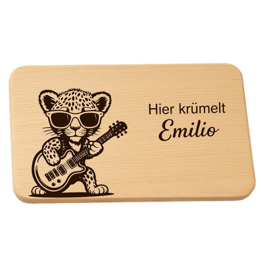 Frühstücksbrettchen personalisiert für Kinder - Leopard mit Gitarre - DwieDeko
