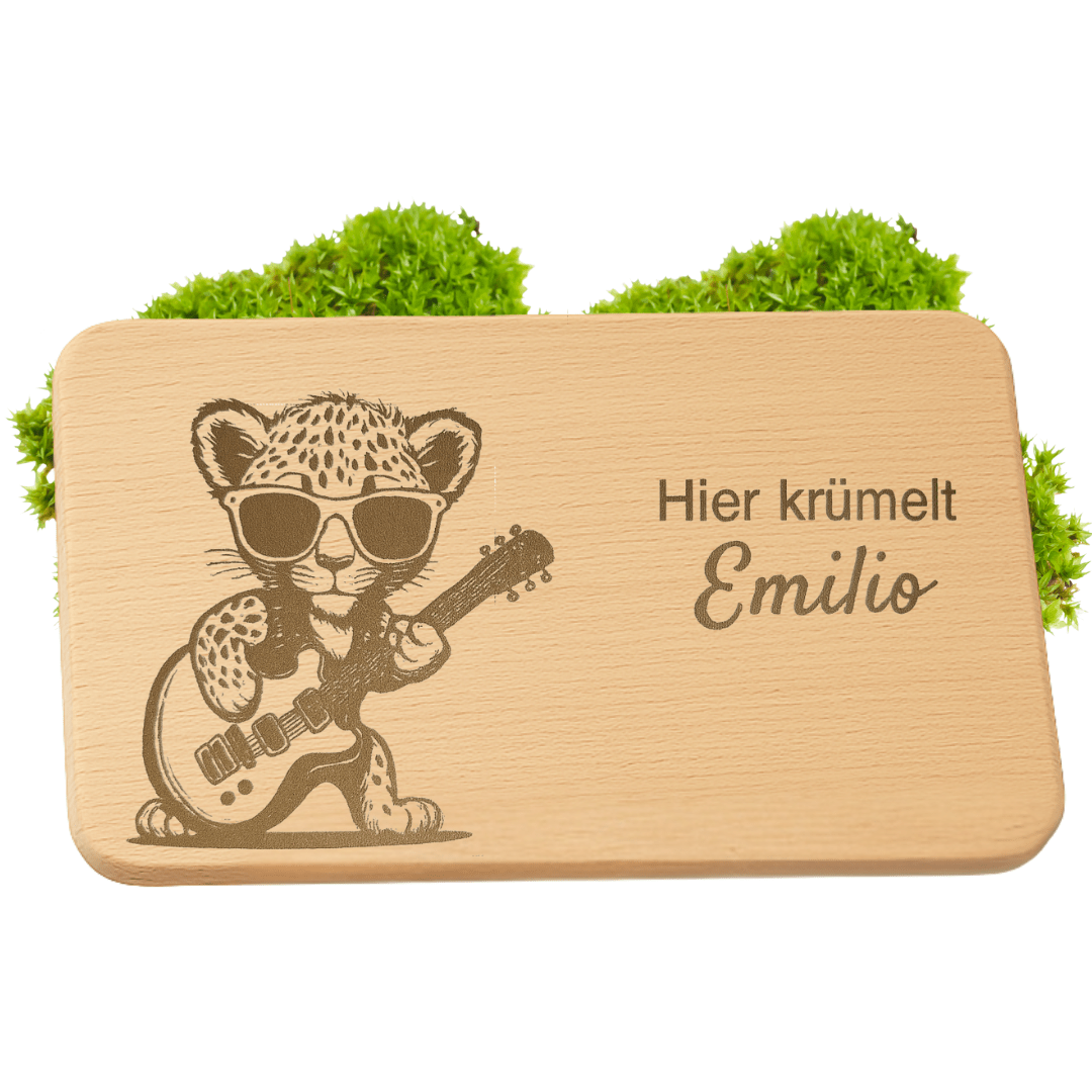 Frühstücksbrettchen personalisiert - Leopard mit Gitarre - DwieDeko