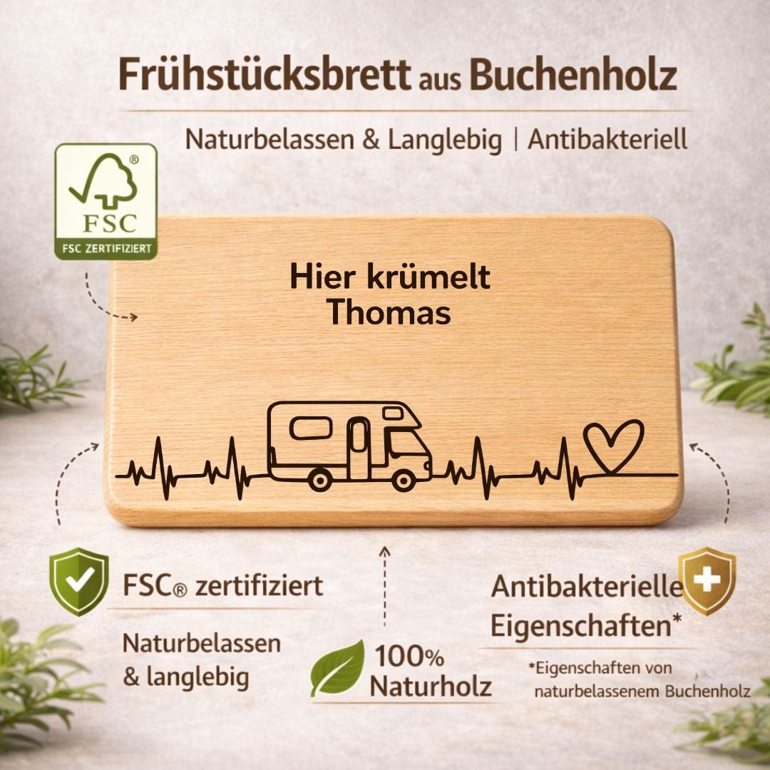 Frühstücksbrettchen "Wohnmobil mit Pulsschlag" – Lustiges Geschenk für Camper & Camping Zubehör - DwieDeko