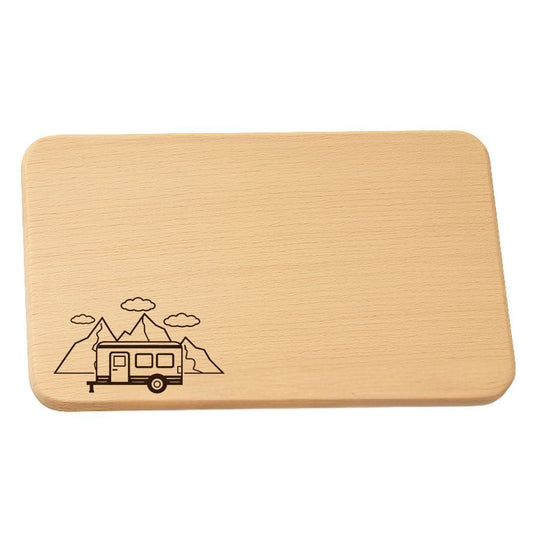 Frühstücksbrettchen "Wohnwagen mit Berge" – Geschenkidee für Camper & Camping Gadgets - DwieDeko
