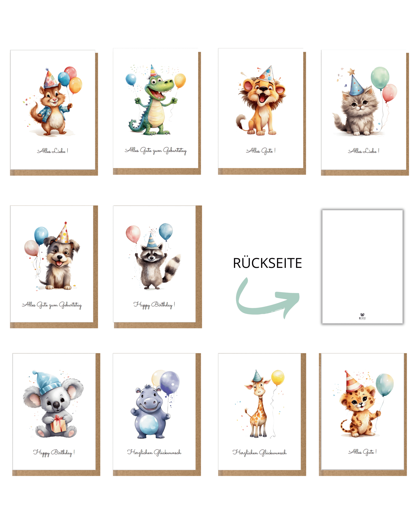 Geburtstagskarten Set | Kinder Geburtstag inkl. Umschläge - DwieDeko