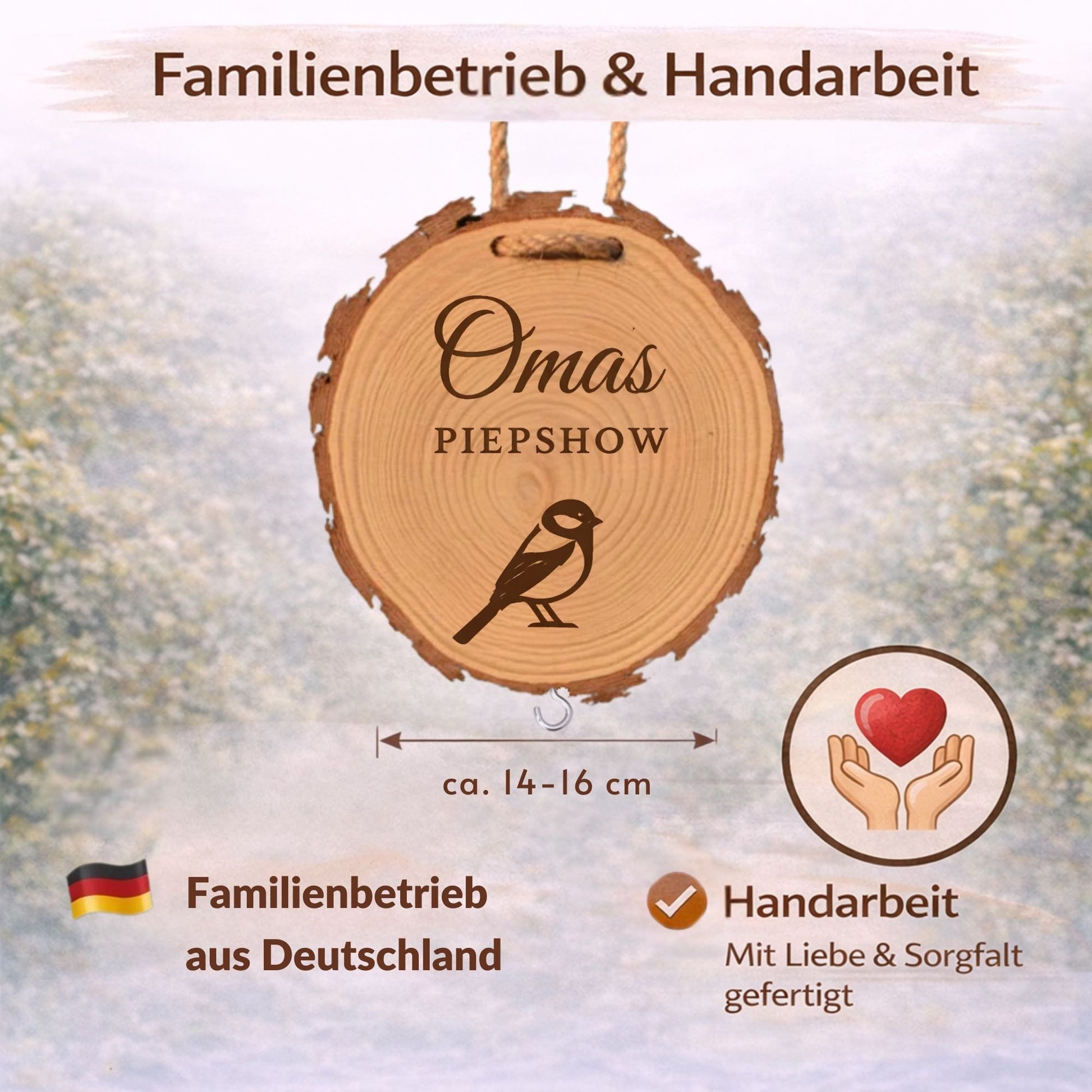 Geschenk für Oma zum Geburtstag – Meisenknödelhalter mit Gravur Omas Piepshow - DwieDeko