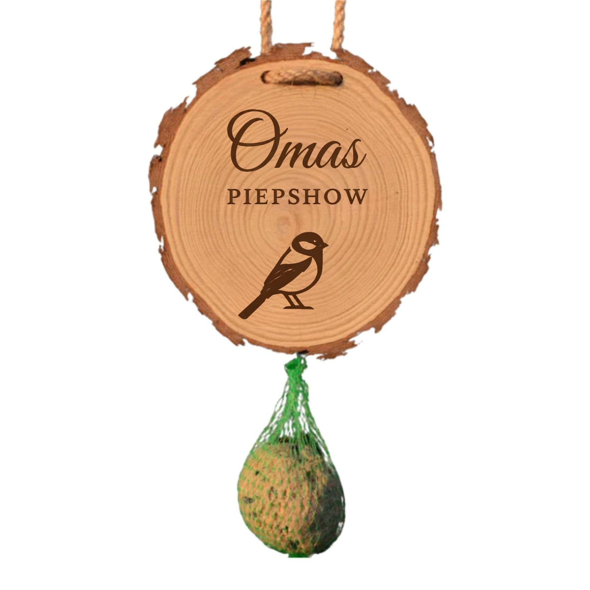 Geschenk für Oma zum Geburtstag – Meisenknödelhalter mit Gravur Omas Piepshow - DwieDeko