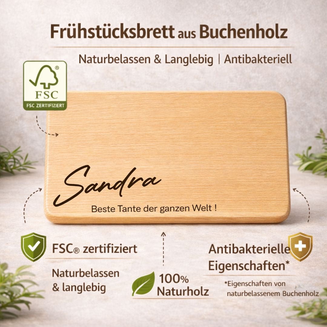 Geschenk für Tante – Frühstücksbrett mit Gravur und Namen – Beste Tante der Welt - DwieDeko