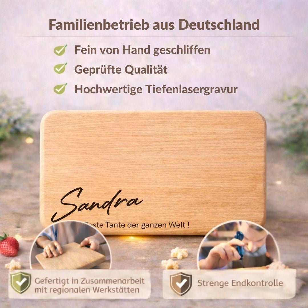 Geschenk für Tante – Frühstücksbrett mit Gravur und Namen – Beste Tante der Welt - DwieDeko