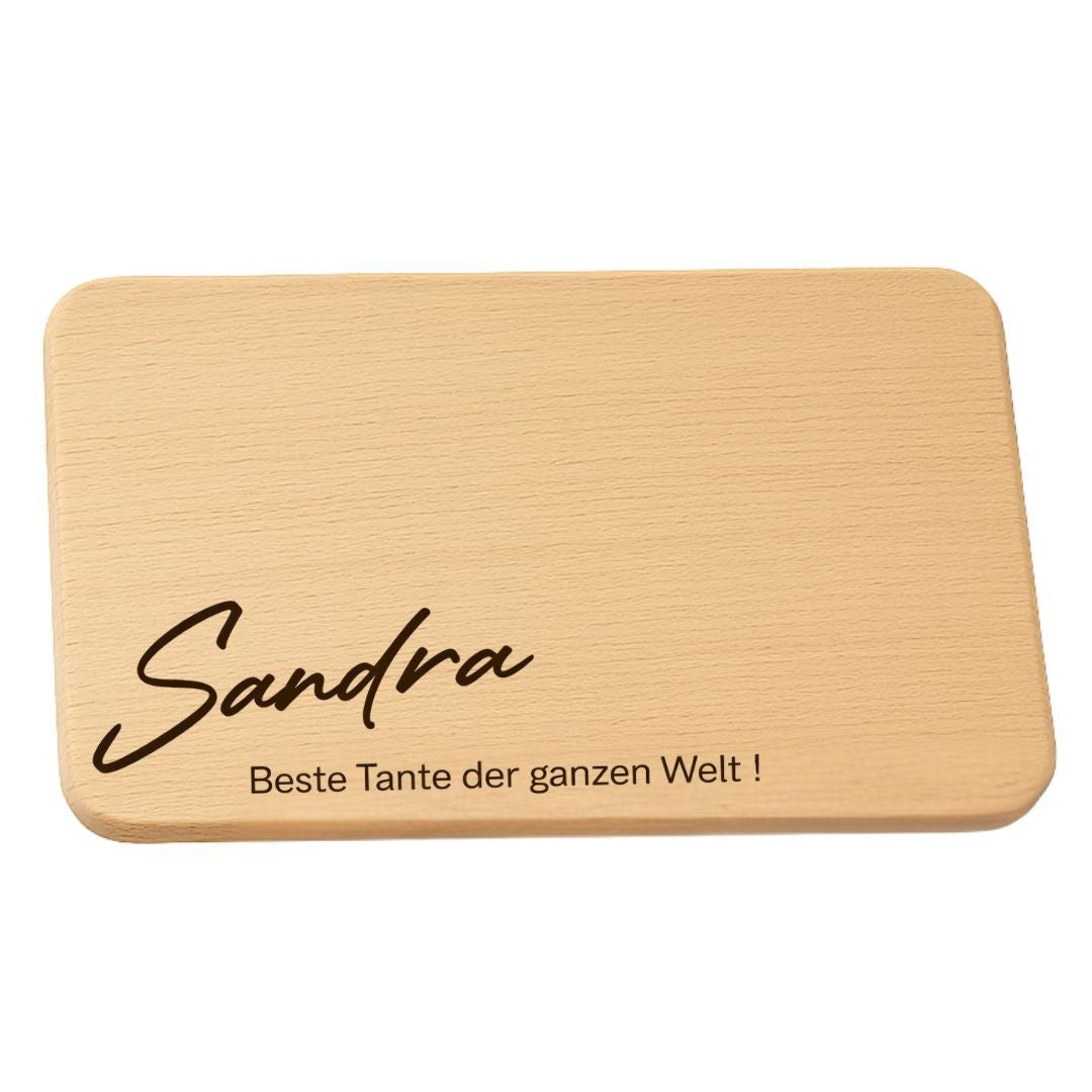 Geschenk für Tante – Frühstücksbrett mit Gravur und Namen – Beste Tante der Welt - DwieDeko