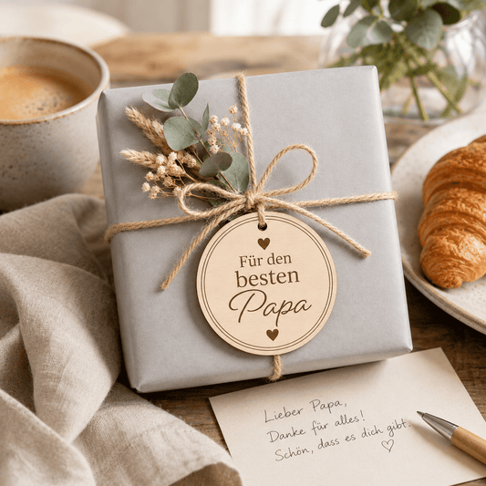 Geschenkanhänger Holz mit Gravur "Für den bester Papa" - DwieDeko