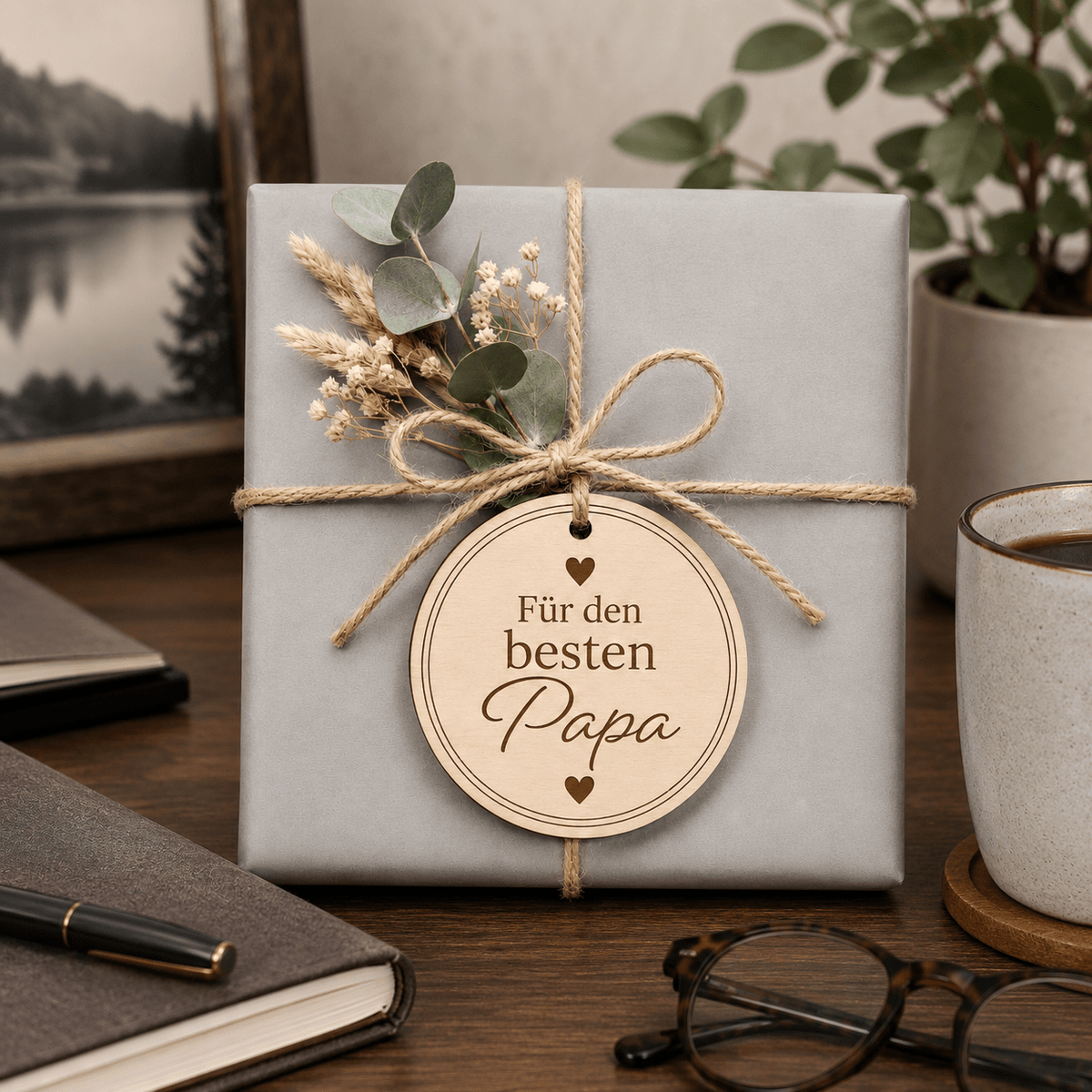 Geschenkanhänger Holz mit Gravur "Für den bester Papa" - DwieDeko