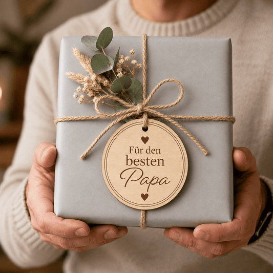 Geschenkanhänger Holz mit Gravur "Für den bester Papa" - DwieDeko