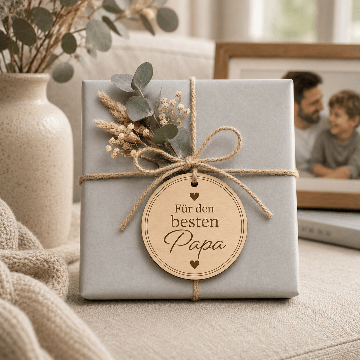 Geschenkanhänger Holz mit Gravur "Für den bester Papa" - DwieDeko