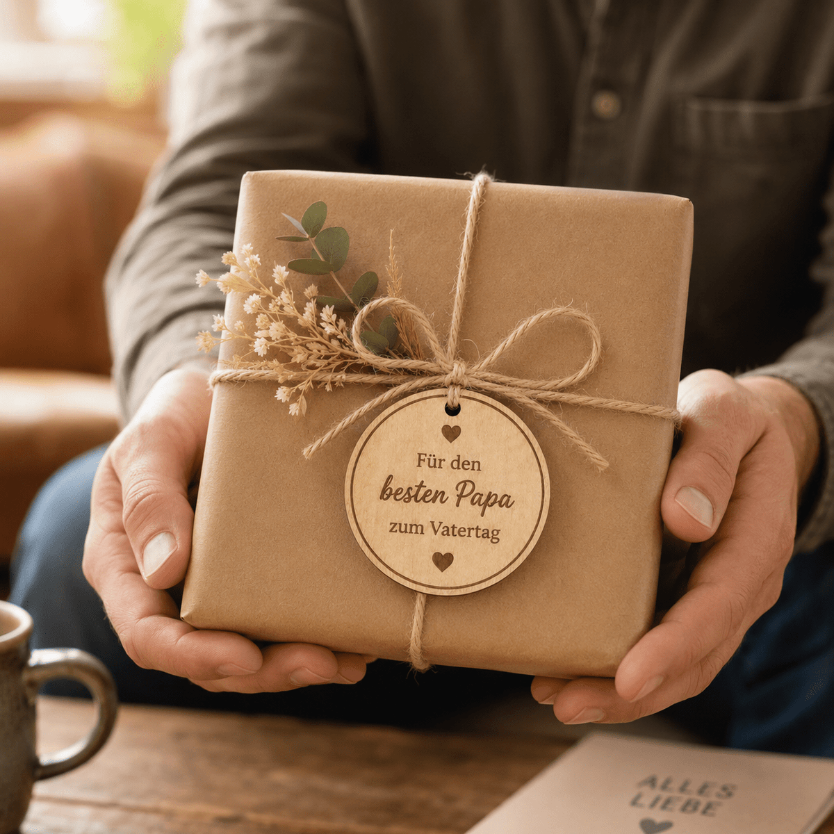 Geschenkanhänger / Holzanhänger mit Gravur - Für den bester Papa zum Vatertag - DwieDeko