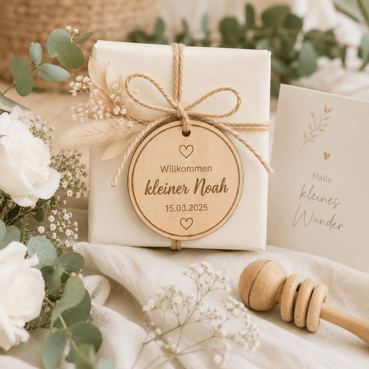 Geschenkanhänger personalisiert aus Holz - zur Geburt & Taufe - DwieDeko