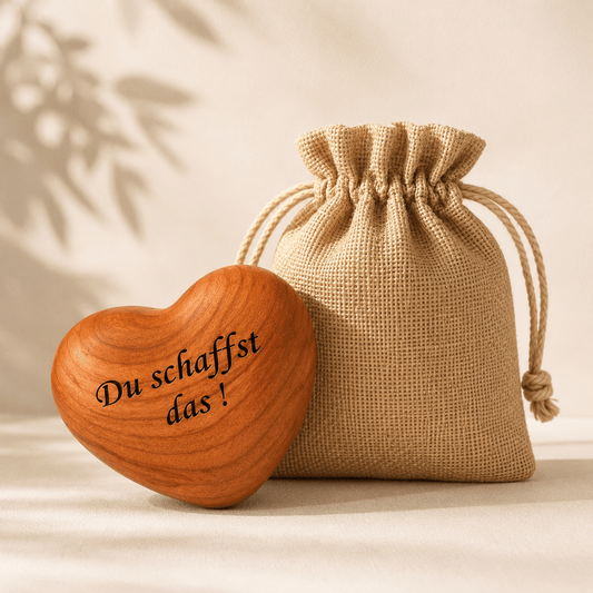Handschmeichler Holz Herz mit Gravur „Du schaffst das“ – Mutmacher Geschenk Krankheit & Geschenk Prüfung - DwieDeko