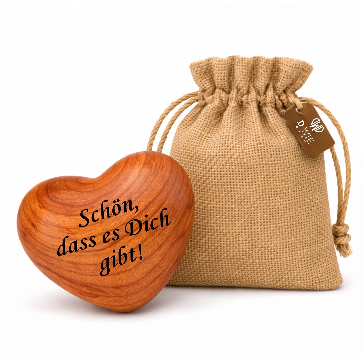 Holz Herz - Handschmeichler 'Schön, dass es dich gibt' – persönliches Geschenk - DwieDeko