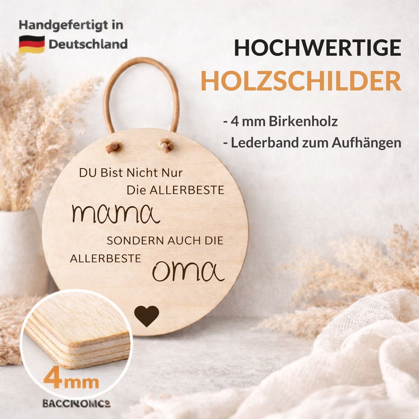 Holzschild Wand mit Spruch "Allerbeste Mama, allerbeste Oma" - DwieDeko