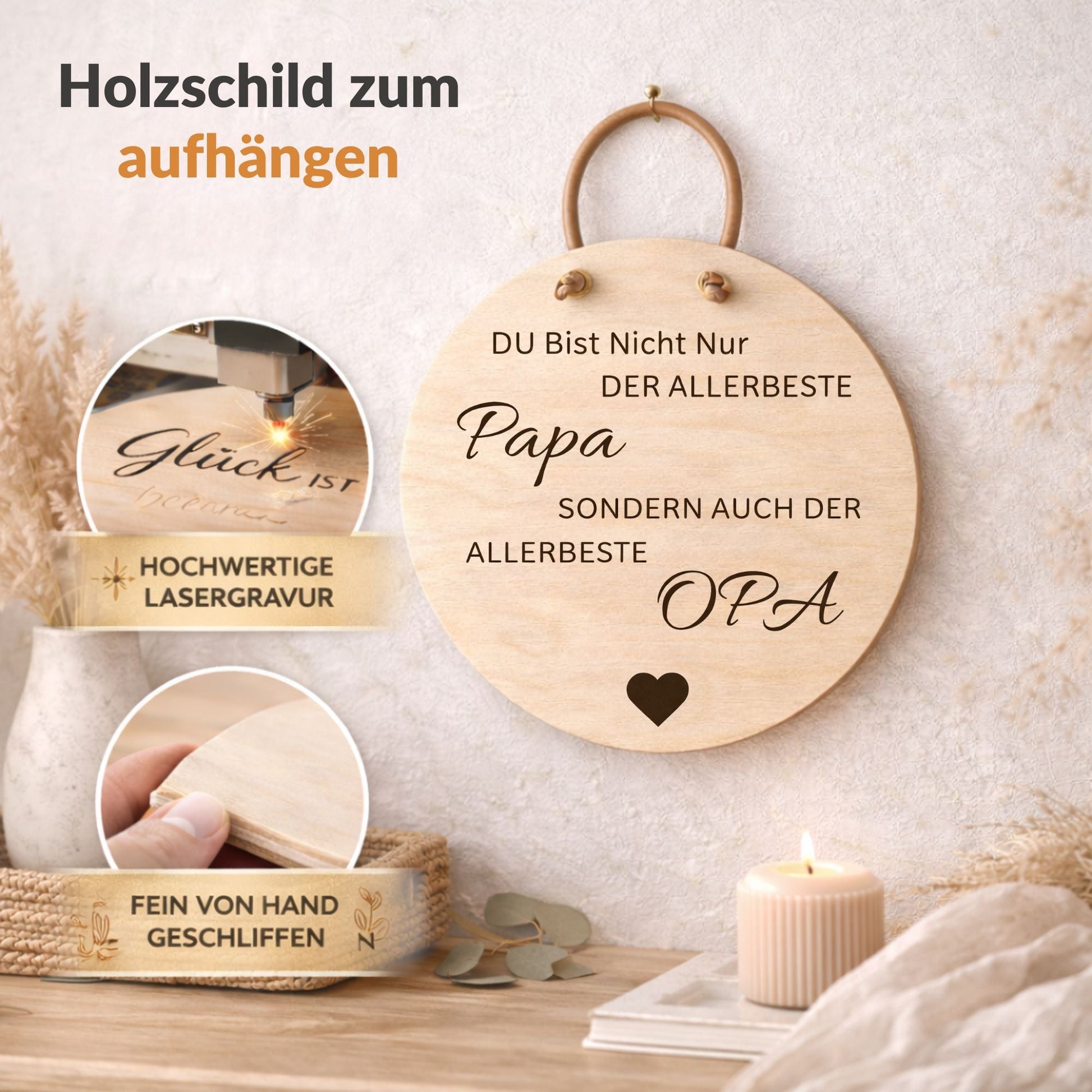 Holzschild Wand mit Spruch - Allerbeste Papa, allerbeste Opa - DwieDeko