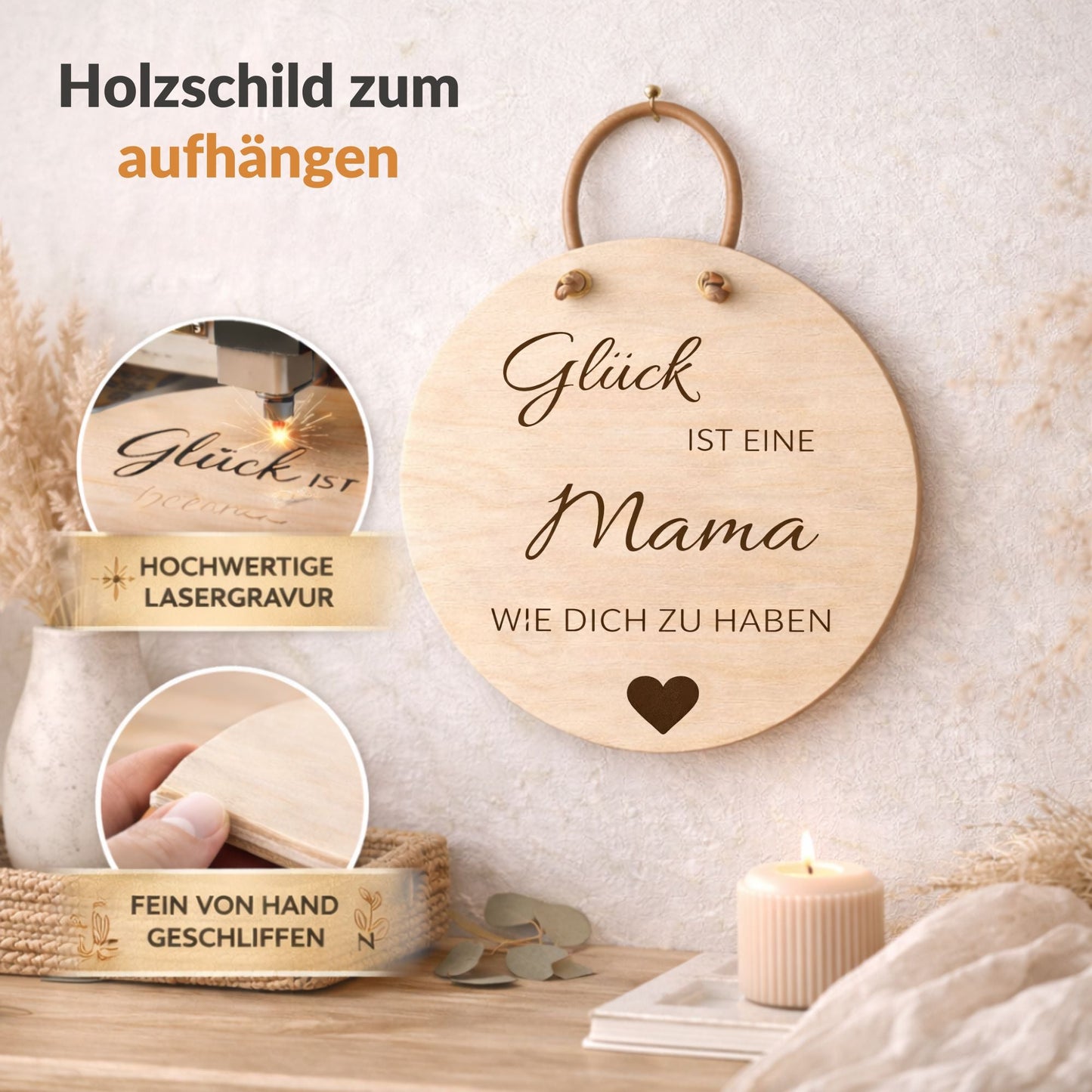 Holzschild Wand mit Spruch - Glück ist eine Mama wie dich zu haben - DwieDeko