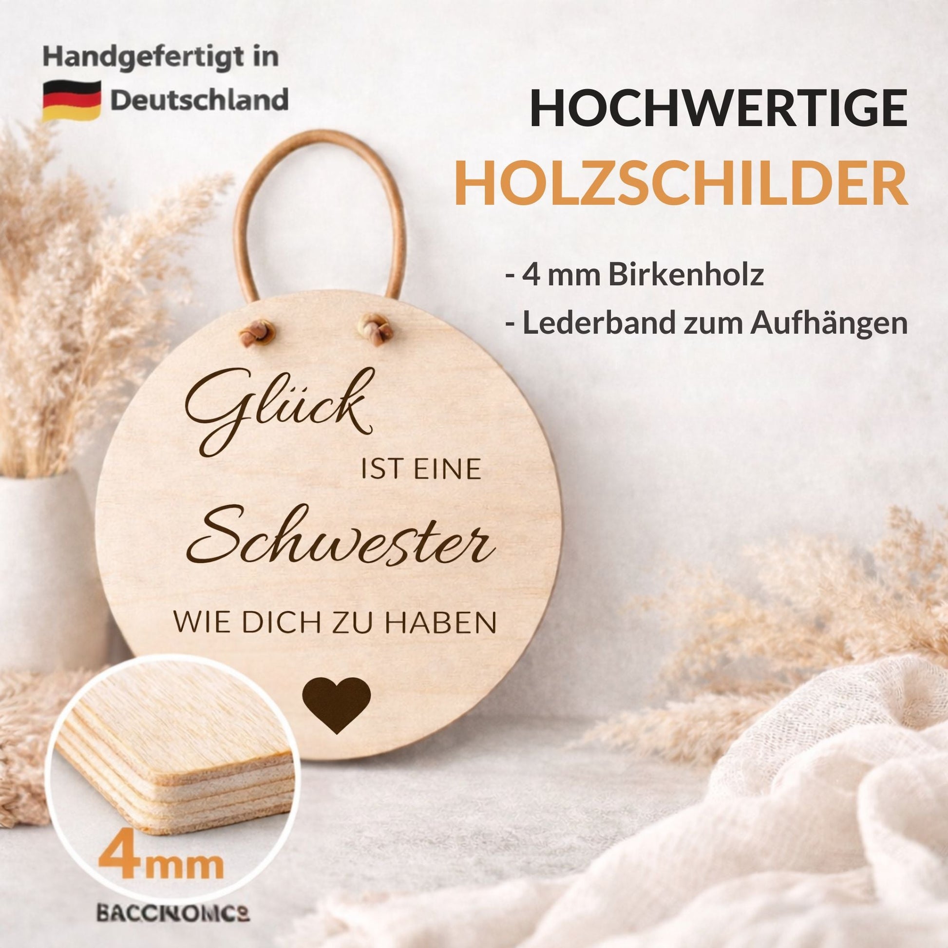 Holzschild Wand mit Spruch - Glück ist eine Schwester wie dich zu haben - DwieDeko