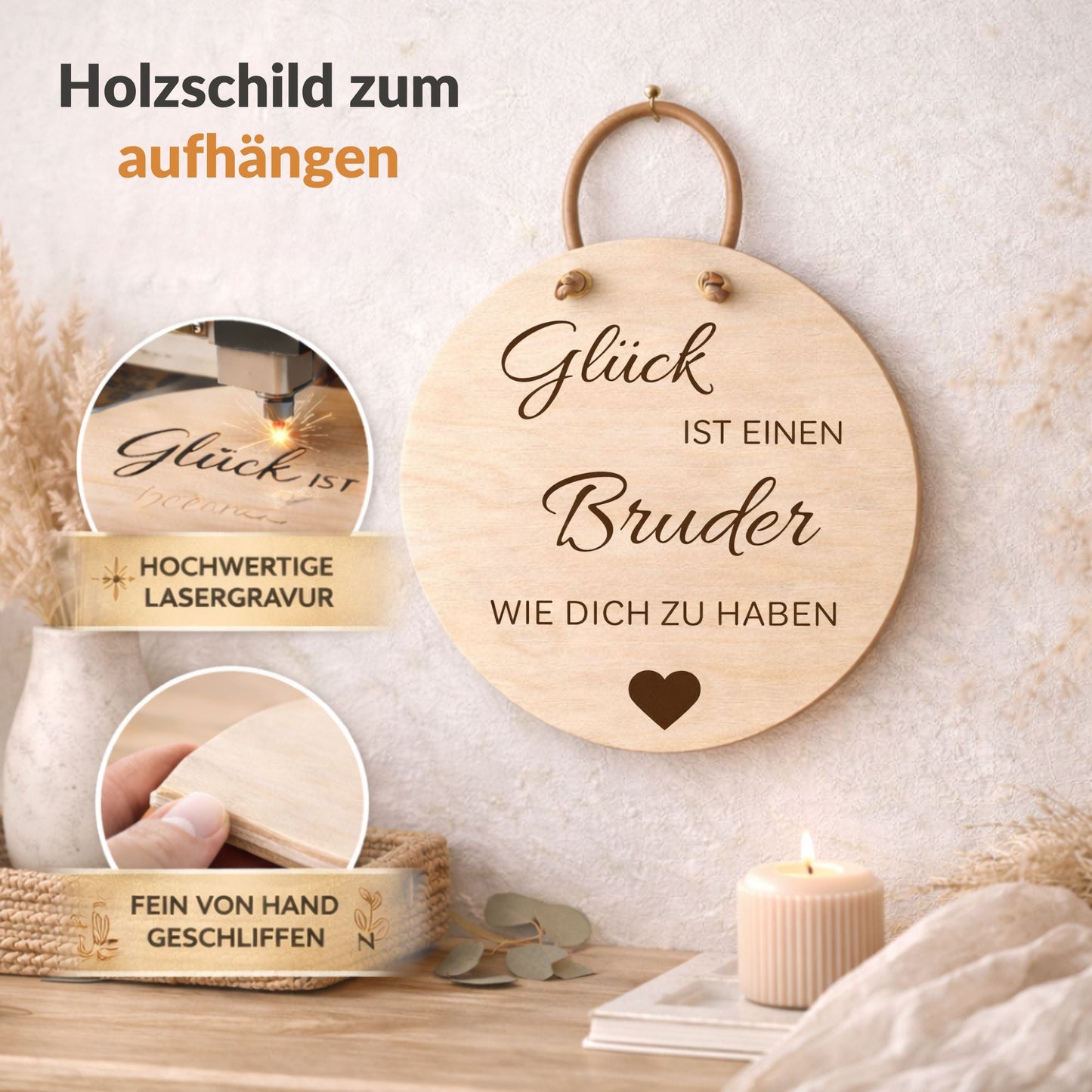 Holzschild Wand mit Spruch - Glück ist einen Bruder wie dich zu haben - DwieDeko
