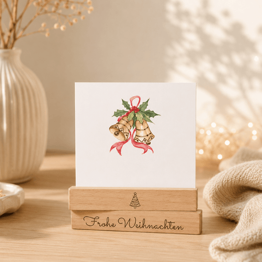 Kartenhalter Holz mit Gravur - Frohe Weihnachten - 2er Set - DwieDeko