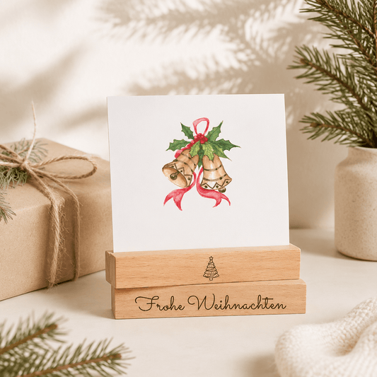 Kartenhalter Holz mit Gravur - Frohe Weihnachten - 2er Set - DwieDeko