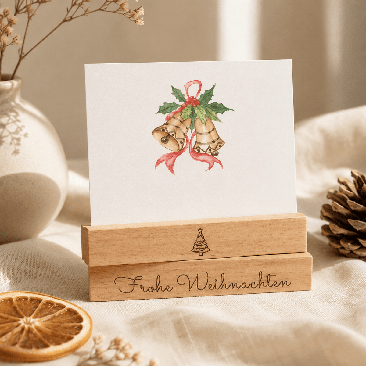 Kartenhalter Holz mit Gravur - Frohe Weihnachten - 2er Set - DwieDeko