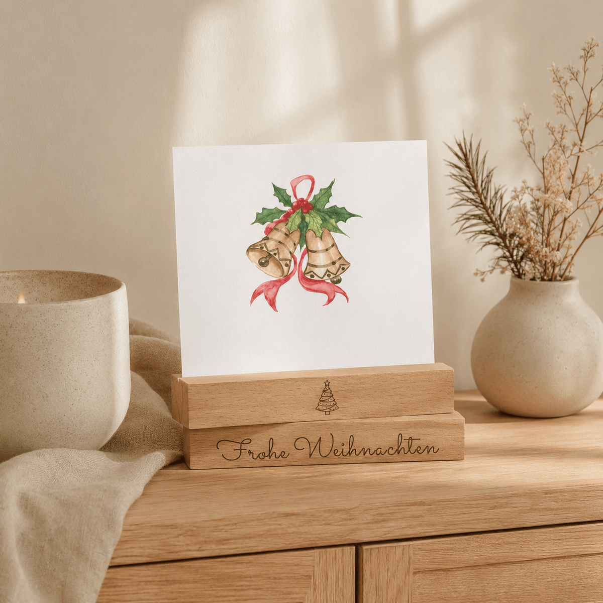Kartenhalter Holz mit Gravur - Frohe Weihnachten - 2er Set - DwieDeko