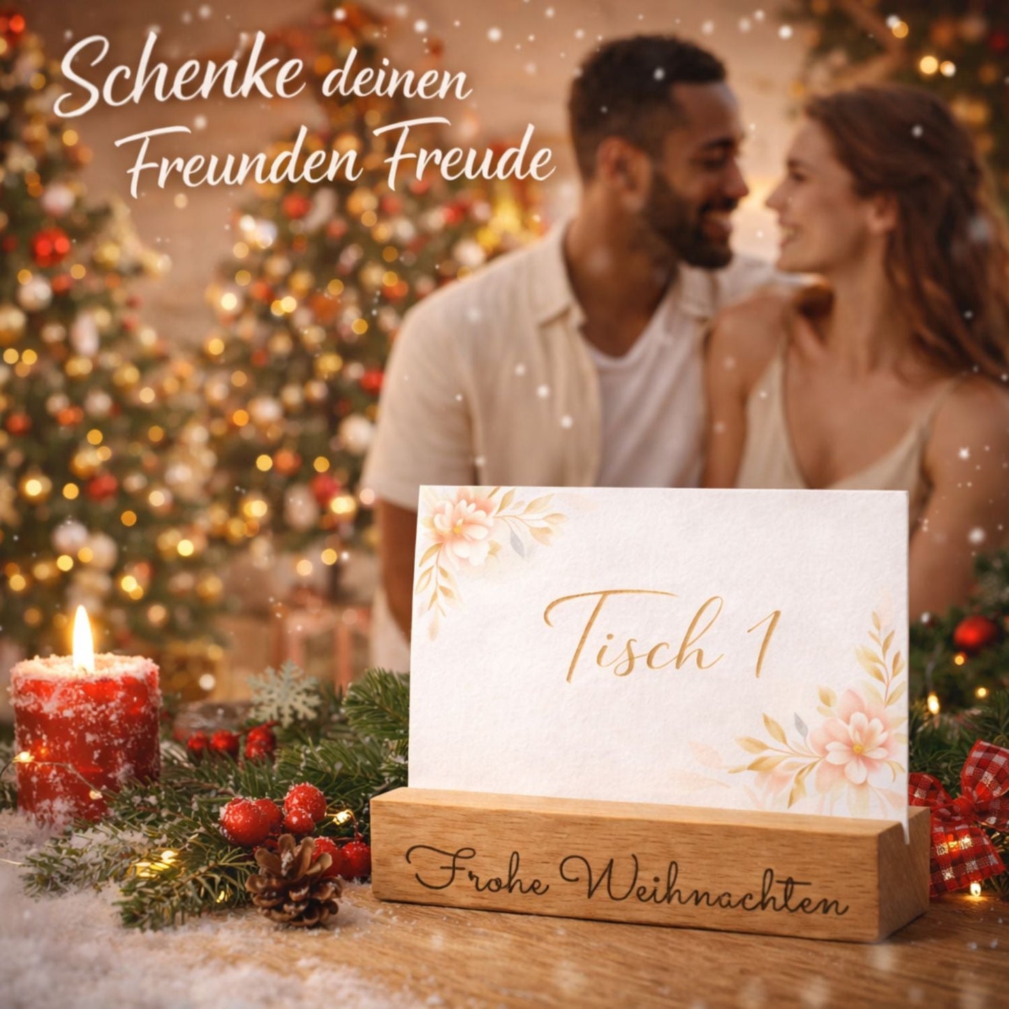 Kartenhalter Holz mit Gravur - Frohe Weihnachten - DwieDeko