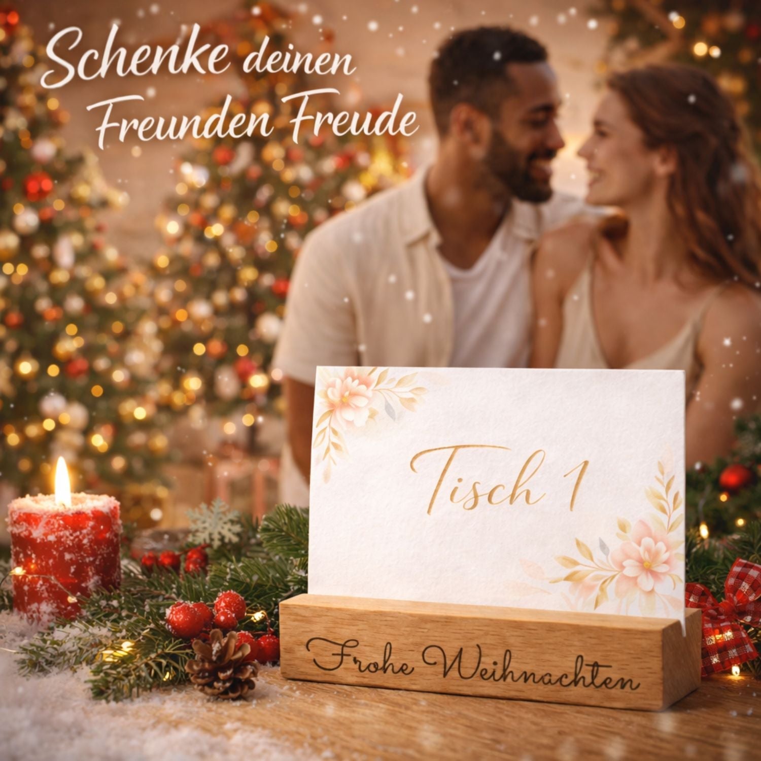 Kartenhalter Holz mit Gravur - Frohe Weihnachten - DwieDeko