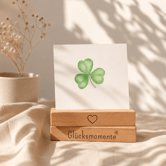 Kartenhalter Holz mit Gravur - Glücksmomente - DwieDeko
