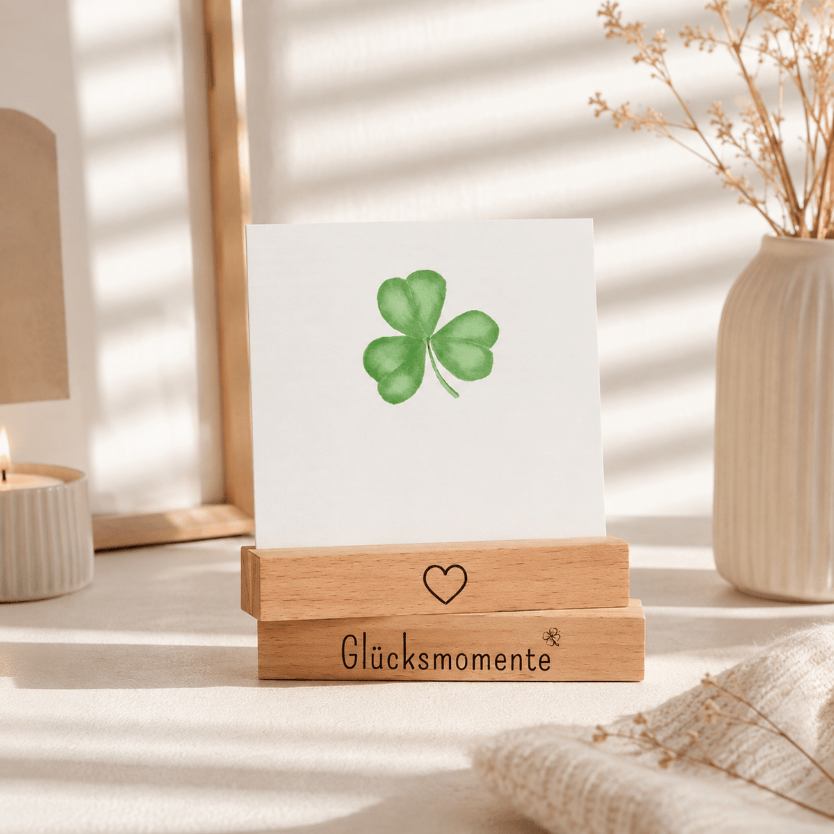 Kartenhalter Holz mit Gravur - Glücksmomente - DwieDeko