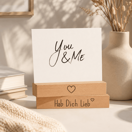 Kartenhalter Holz mit Gravur - Hab Dich Lieb - 2er Set - DwieDeko
