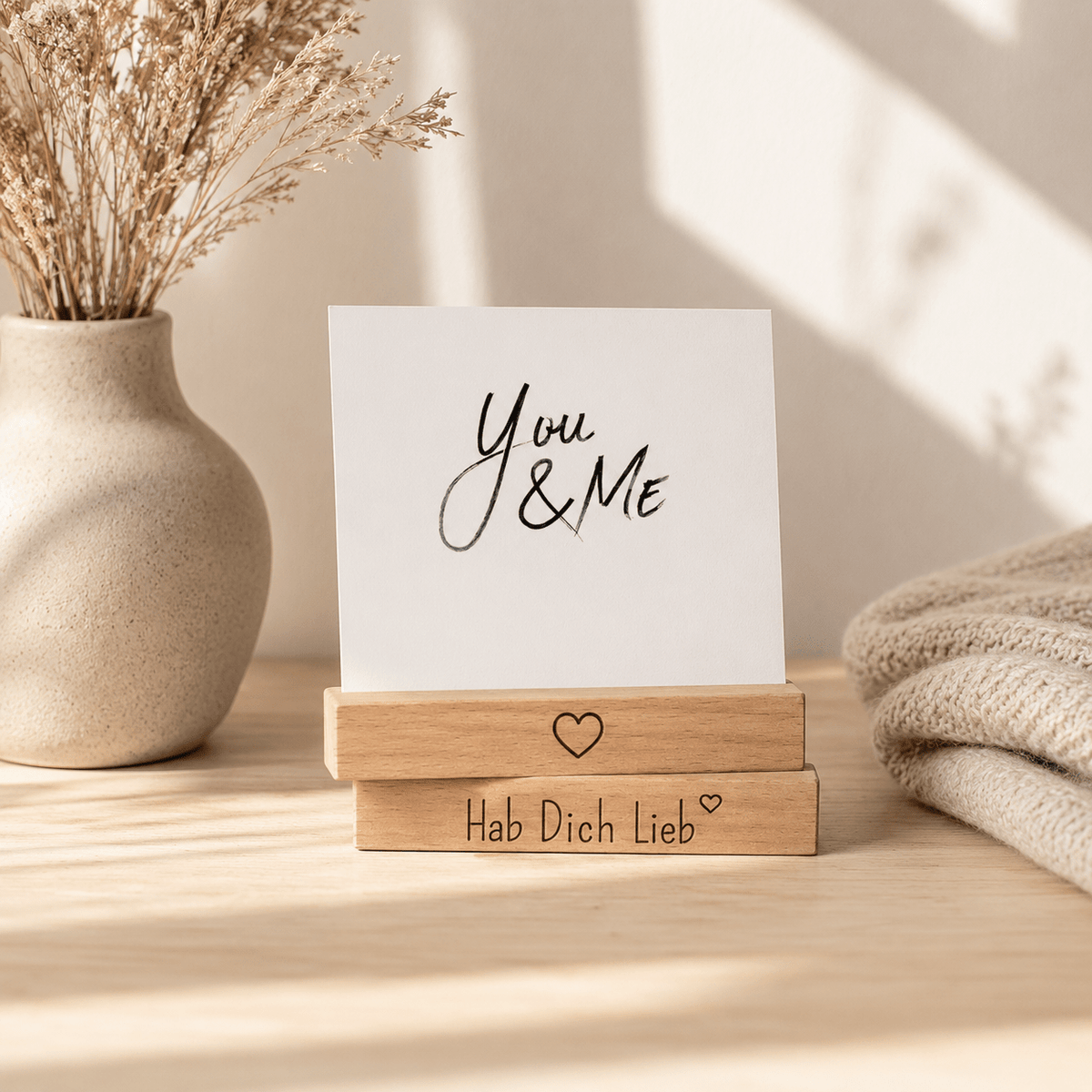 Kartenhalter Holz mit Gravur - Hab Dich Lieb - 2er Set - DwieDeko