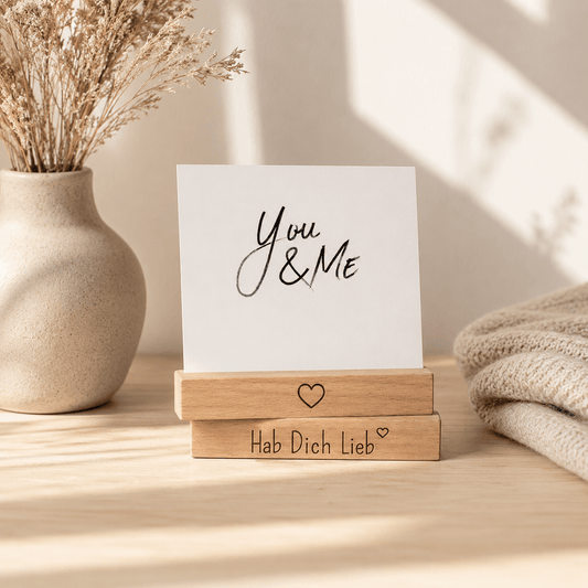 Kartenhalter Holz mit Gravur - Hab Dich Lieb - 2er Set - DwieDeko