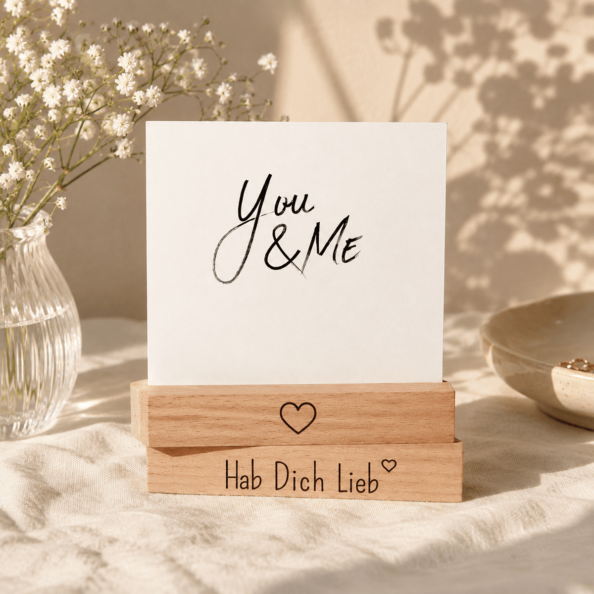Kartenhalter Holz mit Gravur - Hab Dich Lieb - 2er Set - DwieDeko
