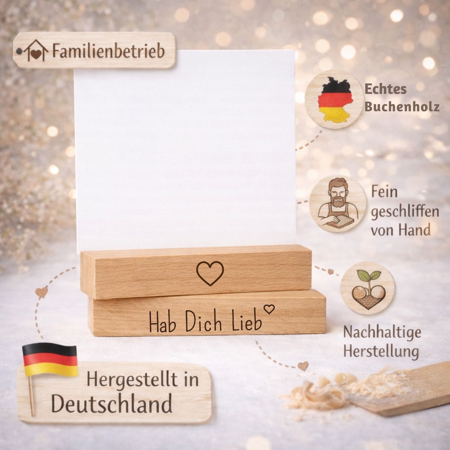 Kartenhalter Holz mit Gravur - Hab Dich Lieb - DwieDeko
