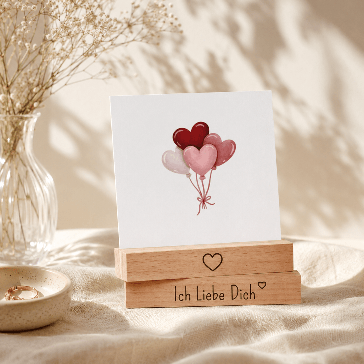 Kartenhalter Holz mit Gravur - Ich Liebe Dich - 2er Set - DwieDeko
