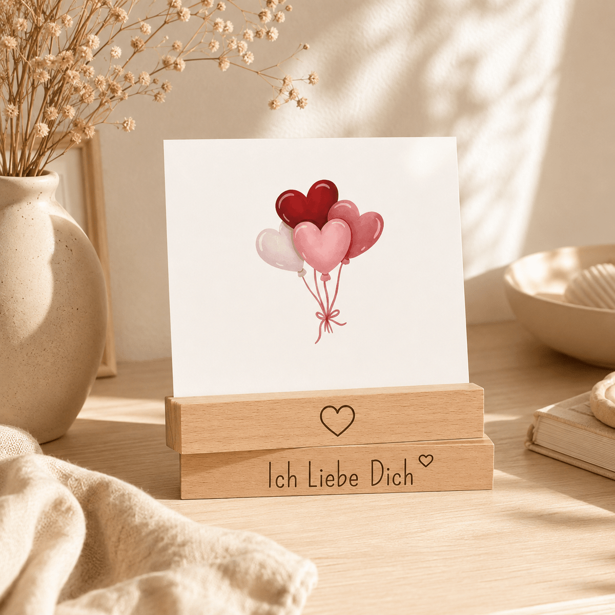 Kartenhalter Holz mit Gravur - Ich Liebe Dich - 2er Set - DwieDeko