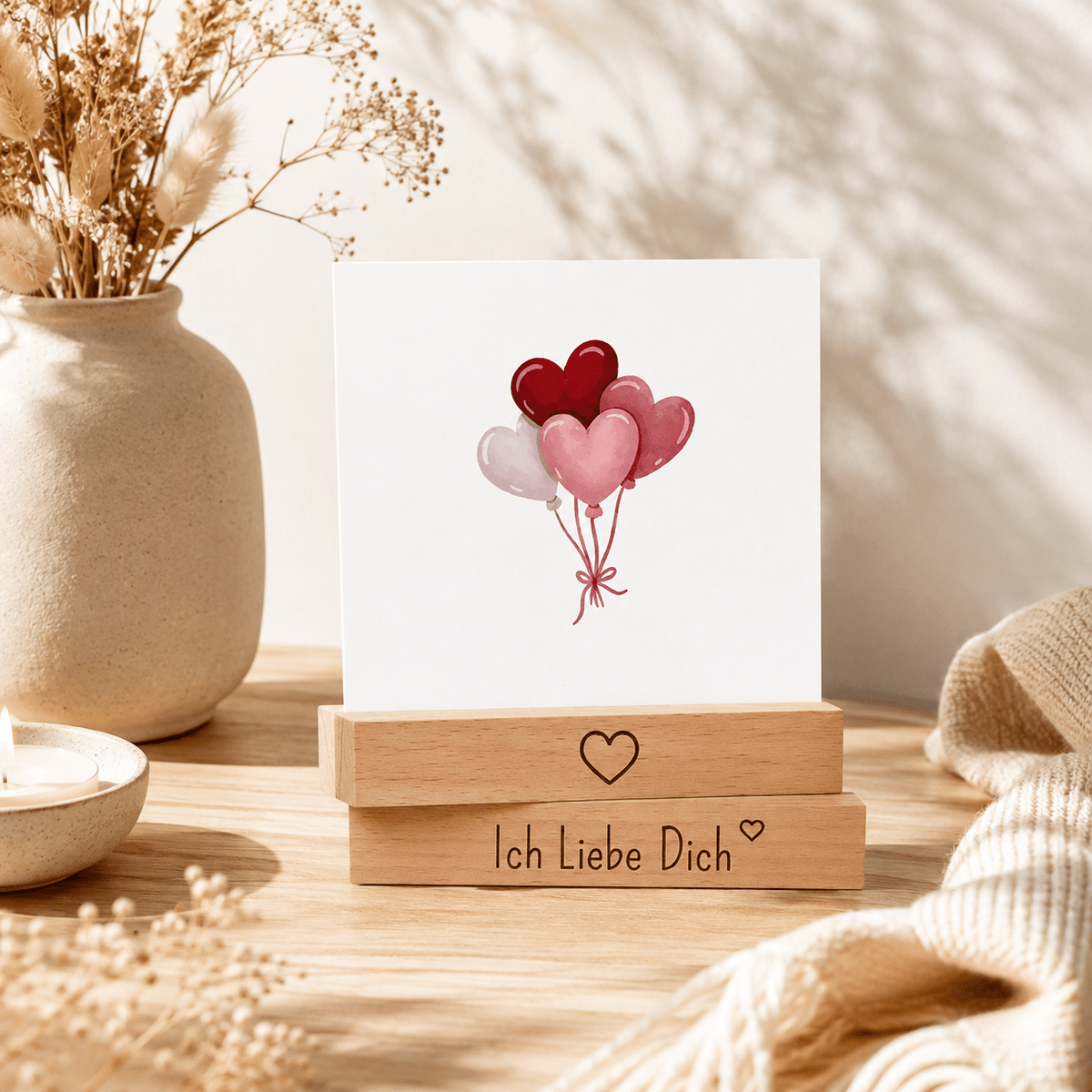 Kartenhalter Holz mit Gravur - Ich Liebe Dich - 2er Set - DwieDeko