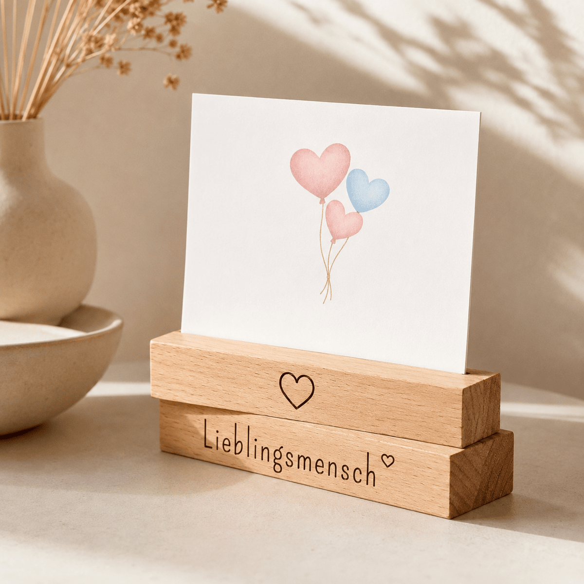 Kartenhalter Holz mit Gravur - Lieblingsmensch - 2er Set - DwieDeko
