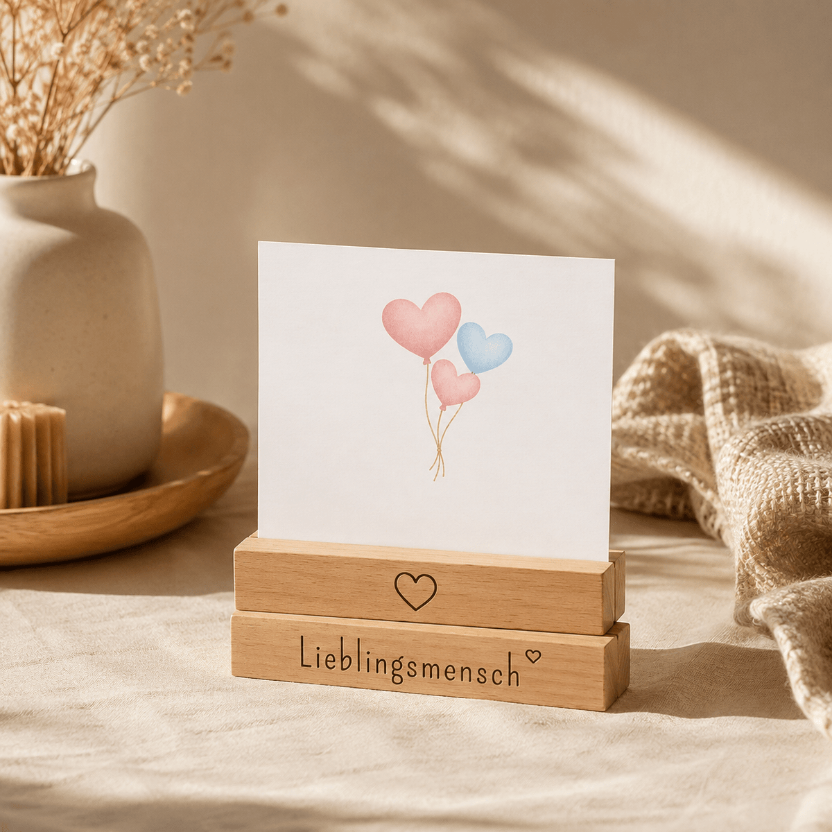 Kartenhalter Holz mit Gravur - Lieblingsmensch - 2er Set - DwieDeko