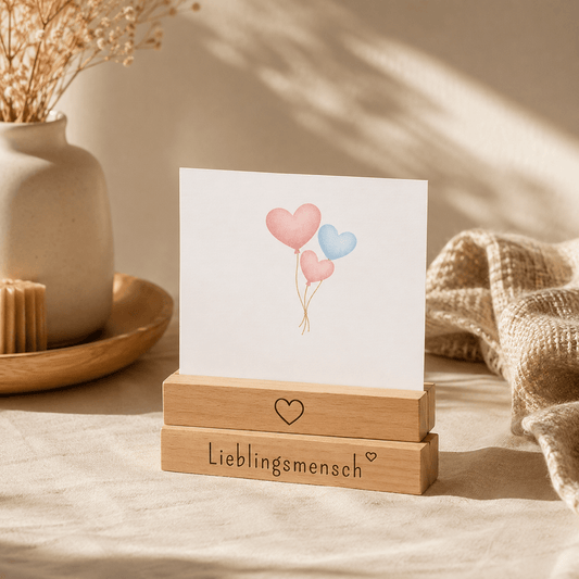 Kartenhalter Holz mit Gravur - Lieblingsmensch - 2er Set - DwieDeko