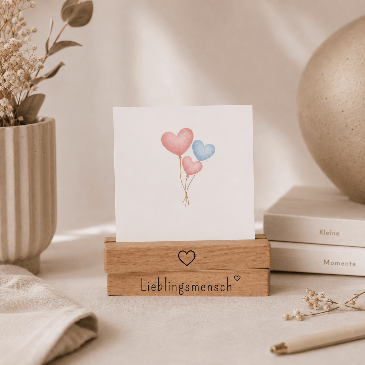 Kartenhalter Holz mit Gravur - Lieblingsmensch - 2er Set - DwieDeko