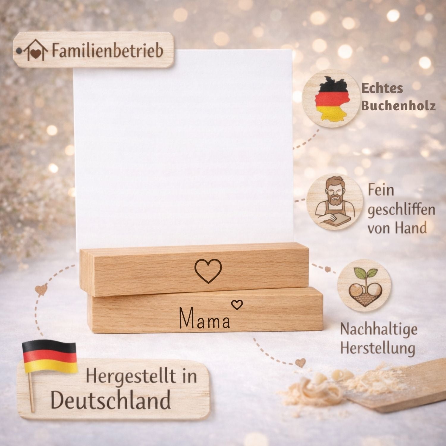 Kartenhalter Holz mit Gravur - Mama - DwieDeko