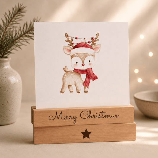 Kartenhalter Holz mit Gravur - Merry Christmas - 2er Set - DwieDeko