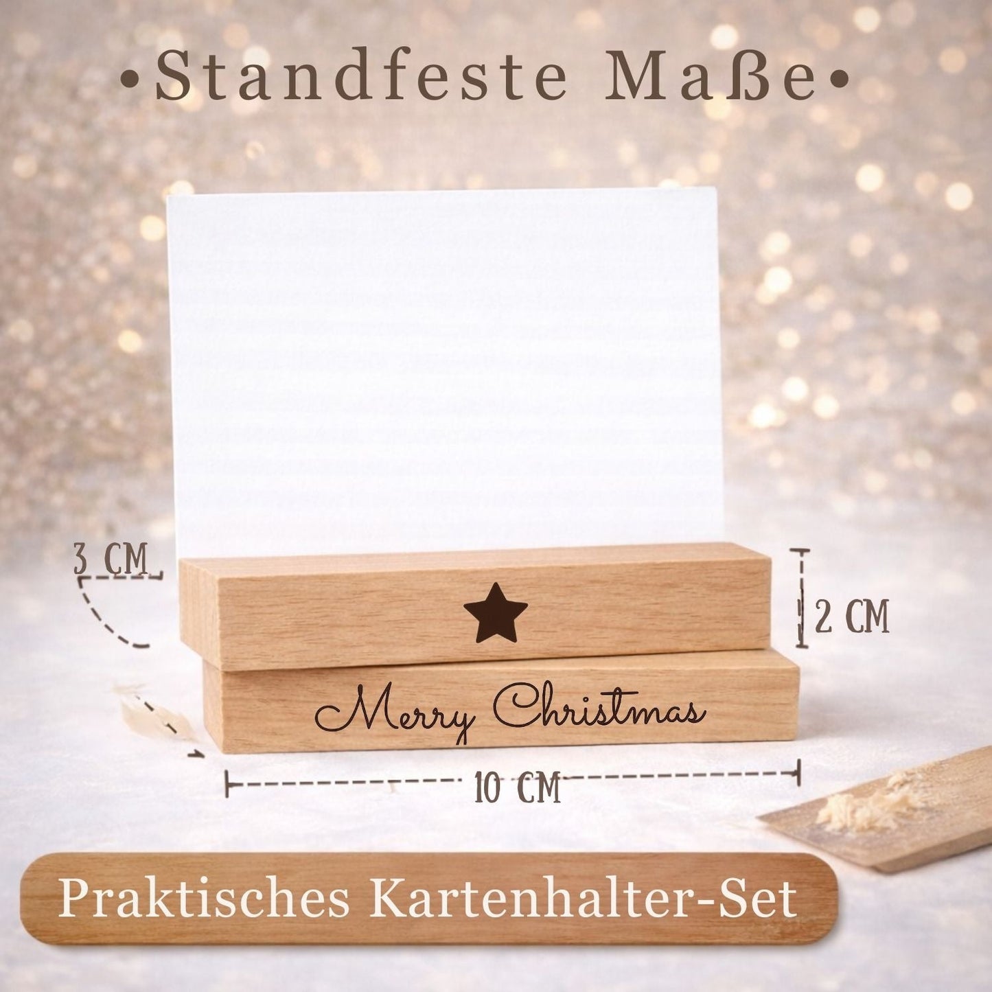 Kartenhalter Holz mit Gravur - Merry Christmas - 2er Set - DwieDeko
